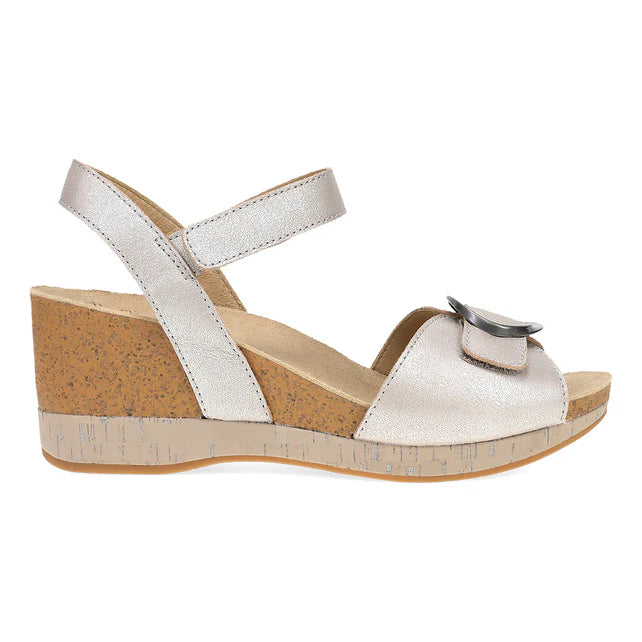 dansko stella adjustable strap wedge women's | pearl metallic