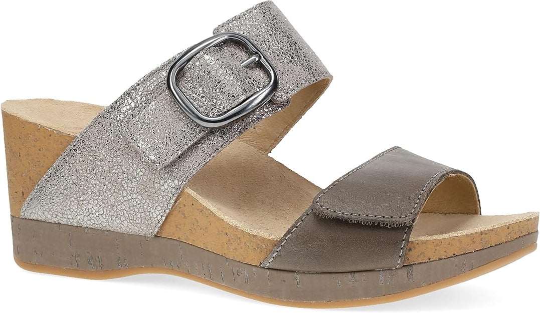 dansko shannon slip on adjustable strap wedge women's | pewter|taupe