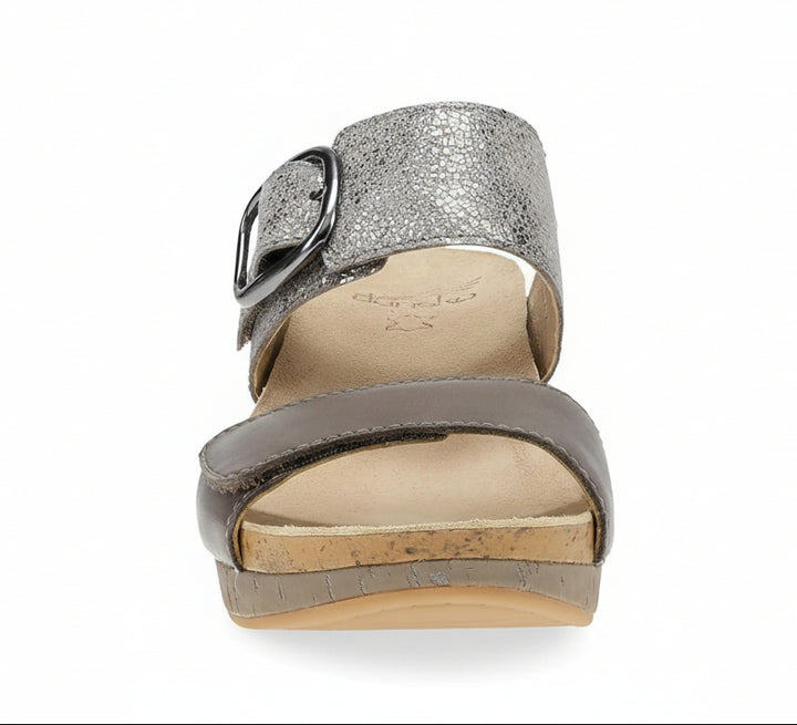 dansko shannon slip on adjustable strap wedge women's | pewter|taupe
