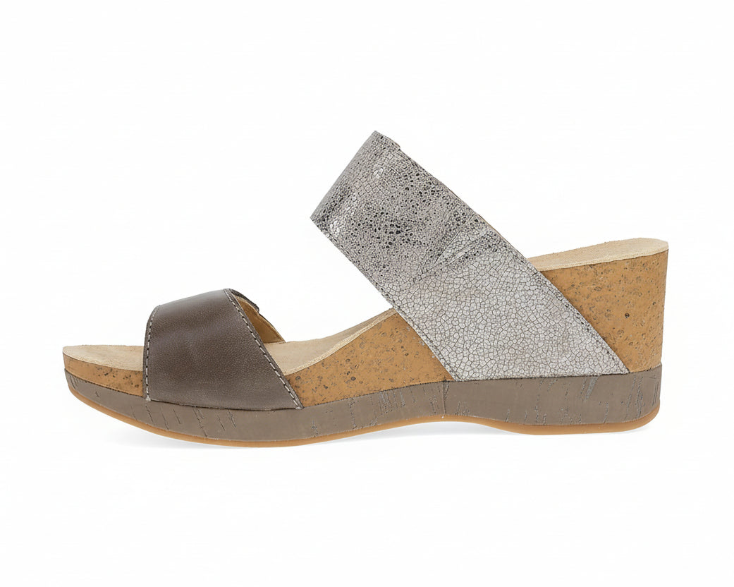 dansko shannon slip on adjustable strap wedge women's | pewter|taupe