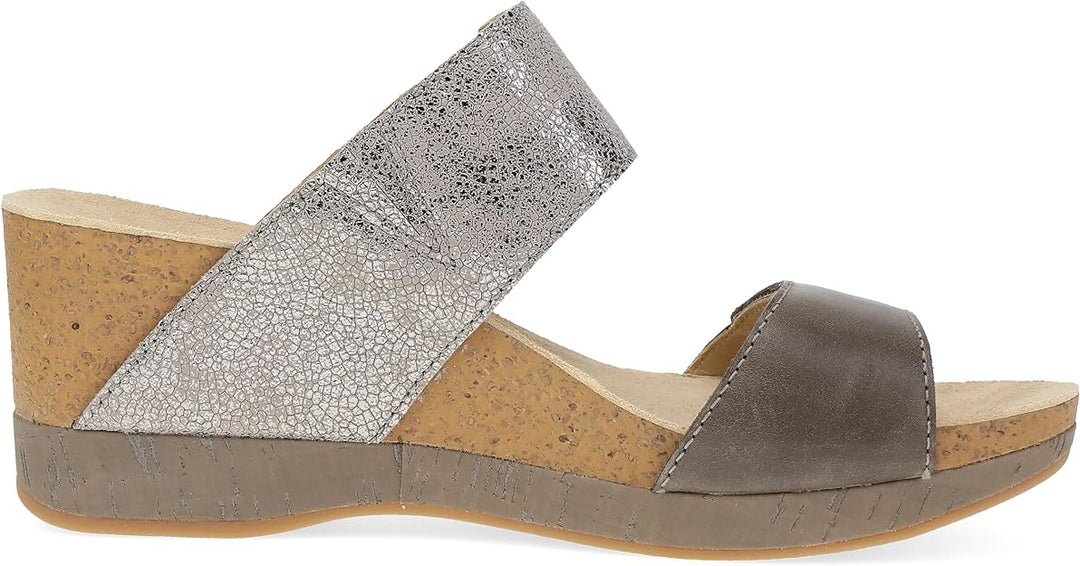 dansko shannon slip on adjustable strap wedge women's | pewter|taupe