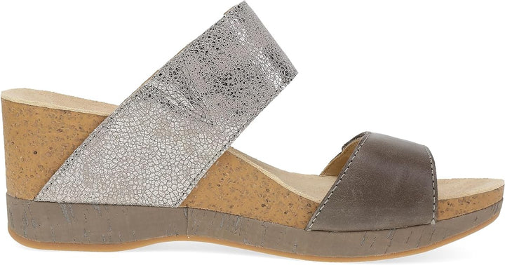 dansko shannon slip on adjustable strap wedge women's | pewter|taupe