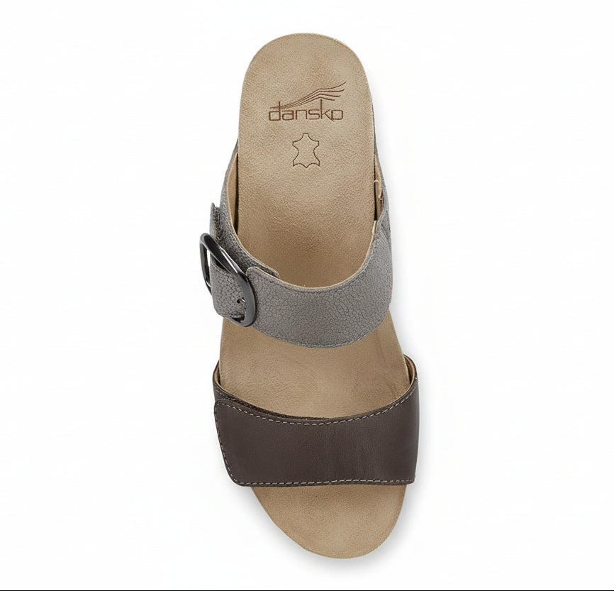 dansko shannon slip on adjustable strap wedge women's | pewter|taupe