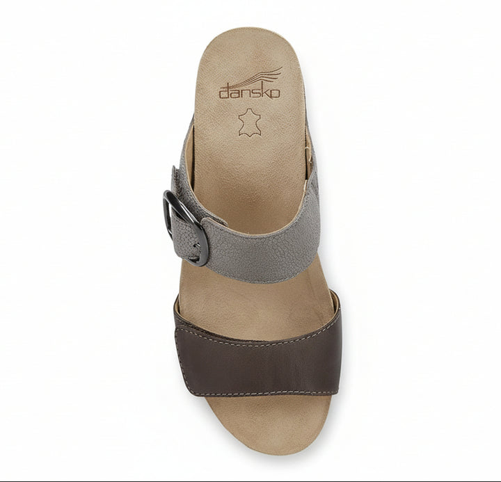 dansko shannon slip on adjustable strap wedge women's | pewter|taupe