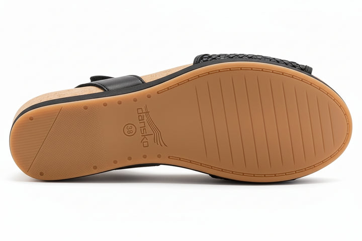 dansko stella adjustable strap wedge women's |  black woven