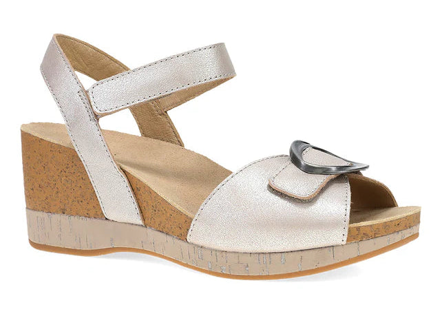 dansko stella adjustable strap wedge women's | pearl metallic