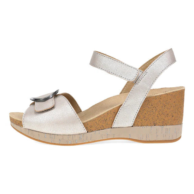 dansko stella adjustable strap wedge women's | pearl metallic