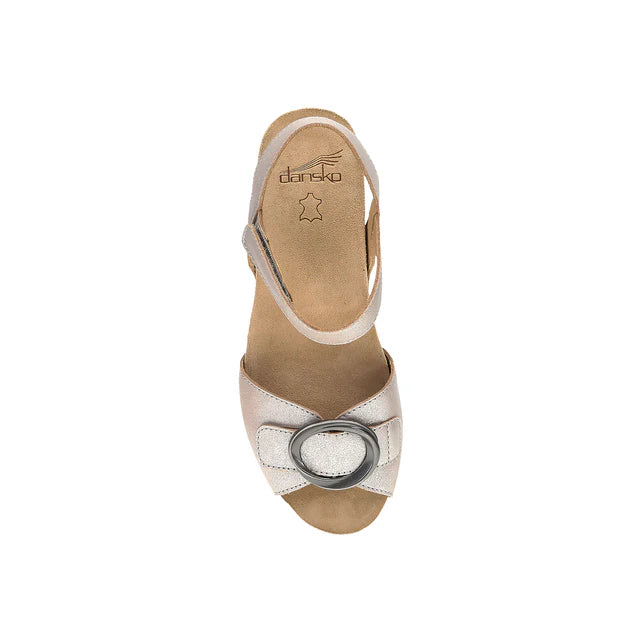 dansko stella adjustable strap wedge women's | pearl metallic
