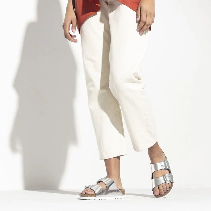 birkenstock arizona soft footbed women's | met silver lt