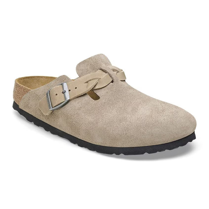 birkenstock boston braided suede leather | taupe