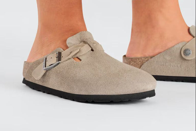 birkenstock boston braided suede leather | taupe