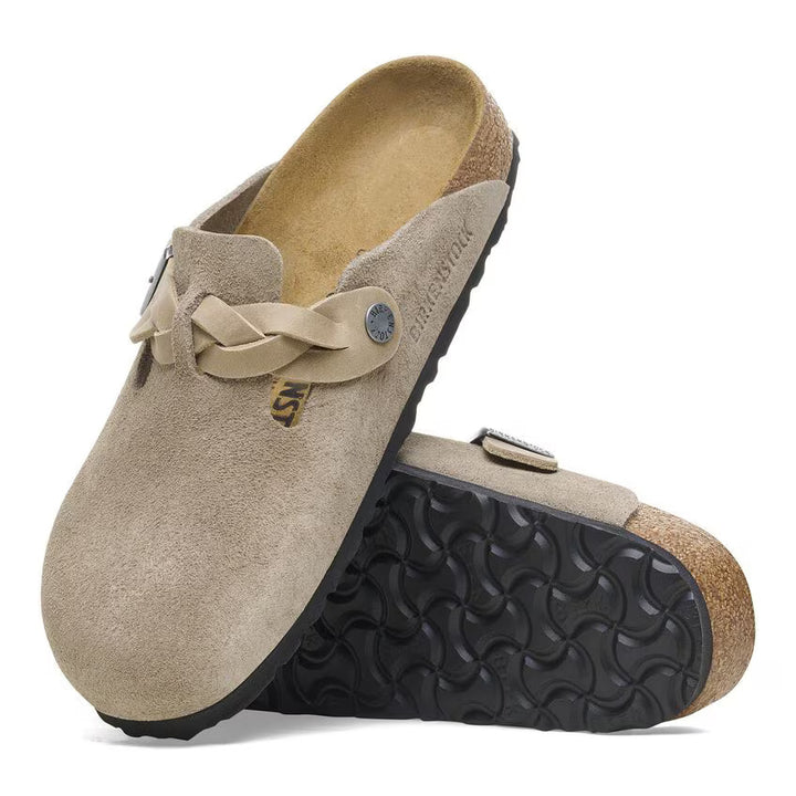 birkenstock boston braided suede leather | taupe