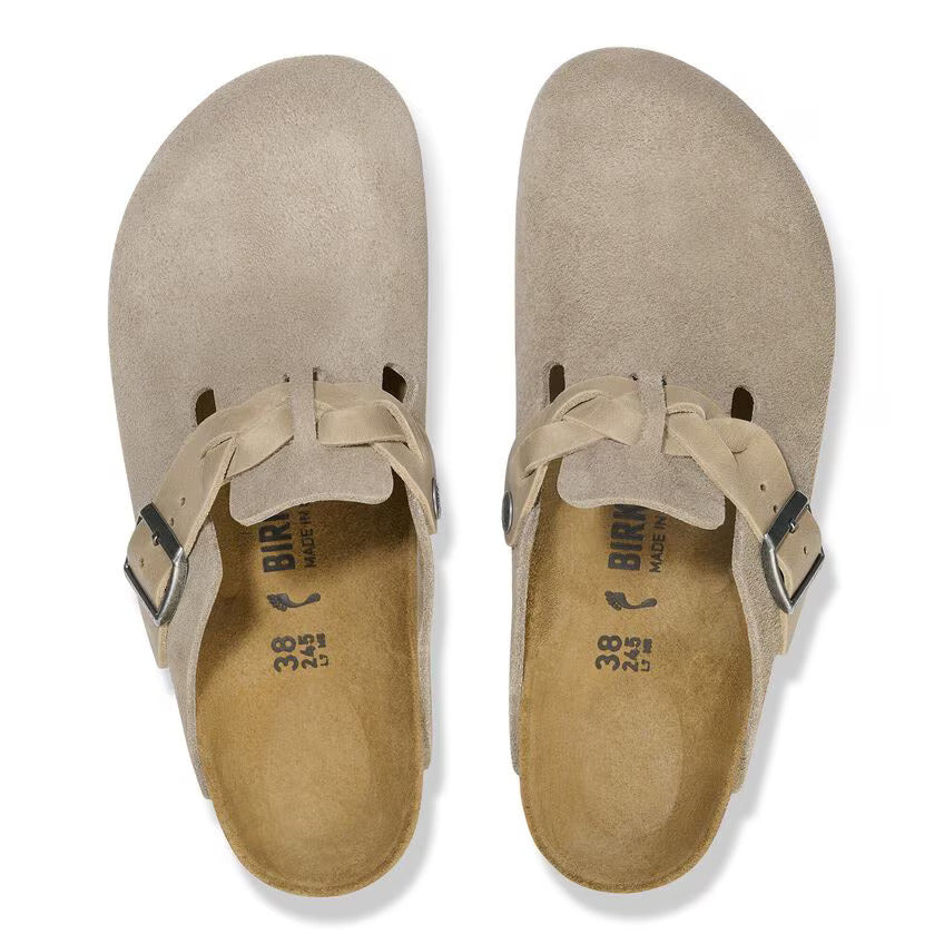 birkenstock boston braided suede leather | taupe