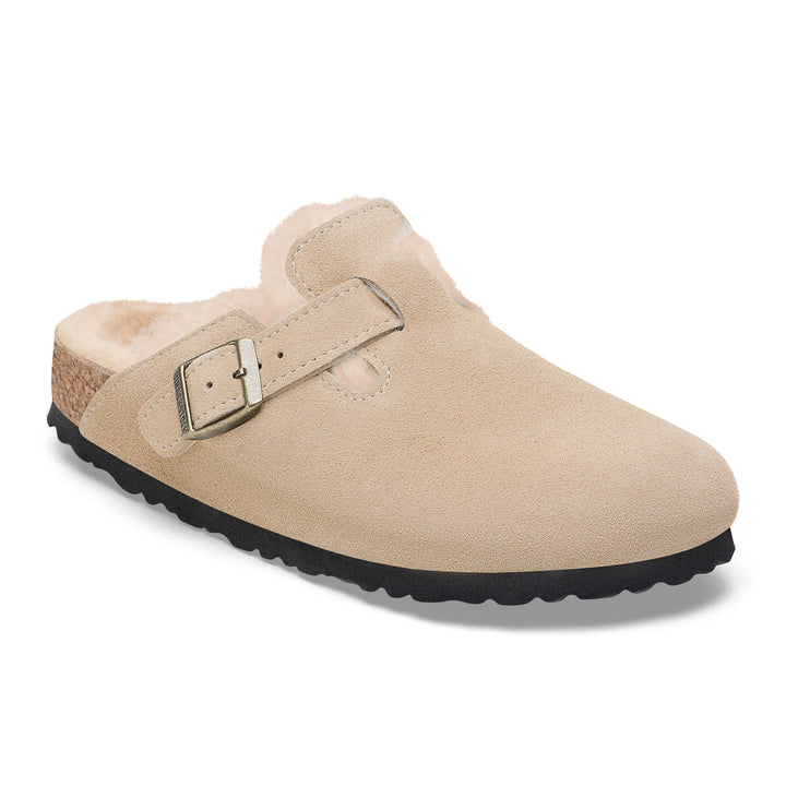 birkenstock boston shearling suede leather | taupe/sandcastle