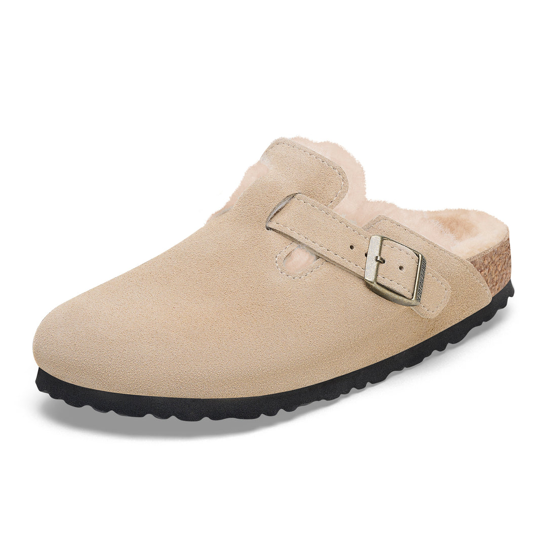 birkenstock boston shearling suede leather | taupe/sandcastle