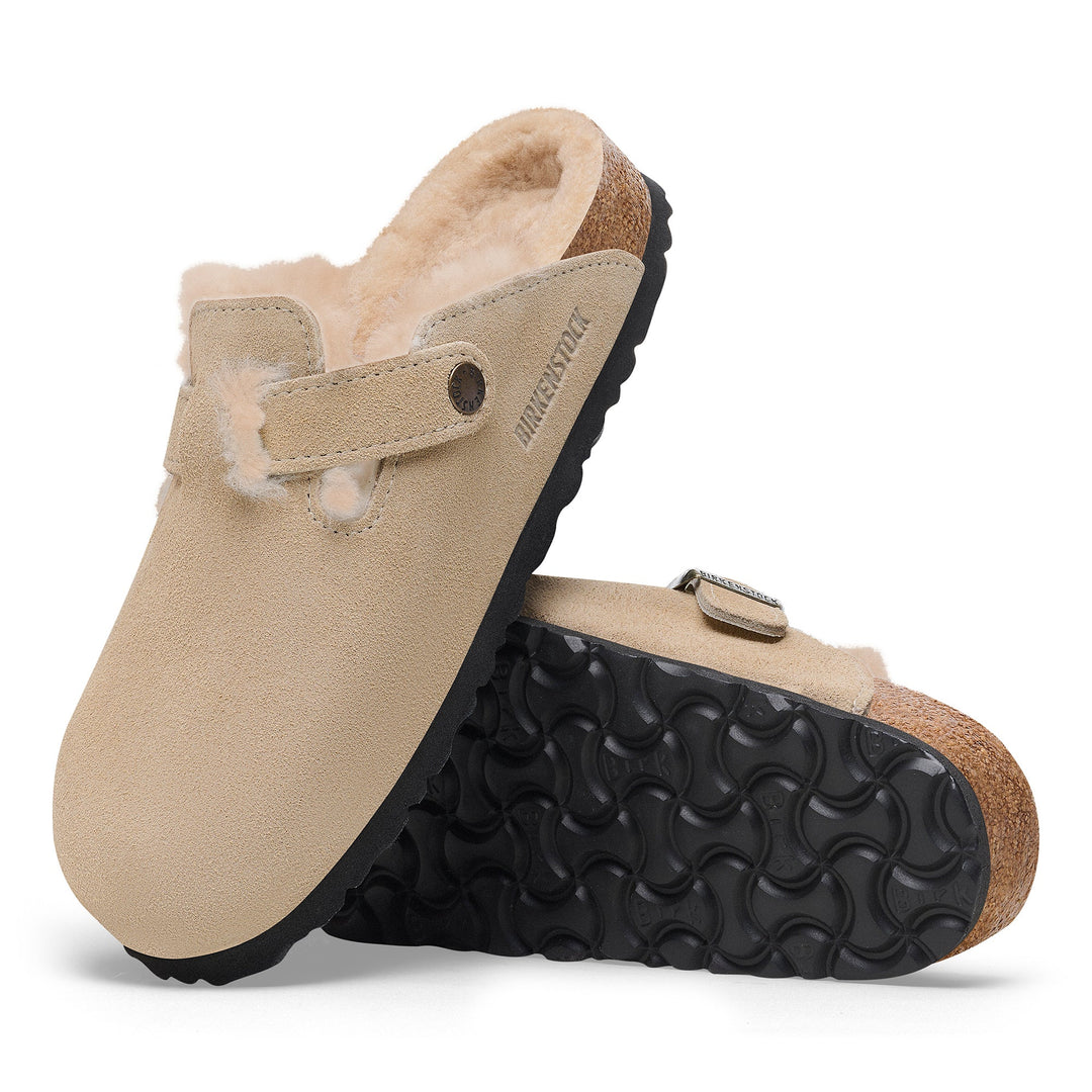 birkenstock boston shearling suede leather | taupe/sandcastle
