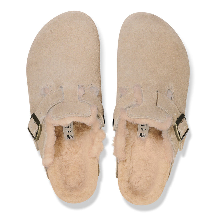 birkenstock boston shearling suede leather | taupe/sandcastle
