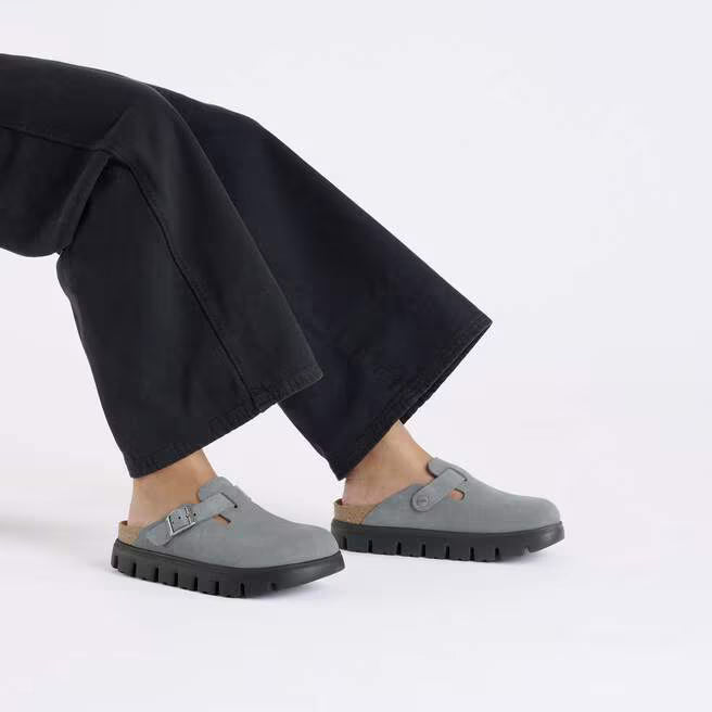 birkenstock boston chunky suede leather | basalt gray