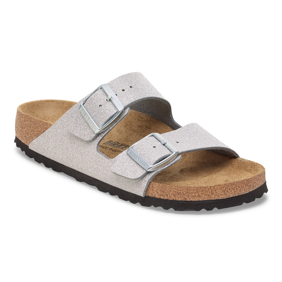 birkenstock arizona women's | shiny glitter silver
