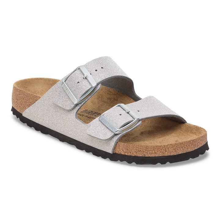 birkenstock arizona women's | shiny glitter silver