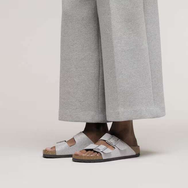 birkenstock arizona women's | shiny glitter silver