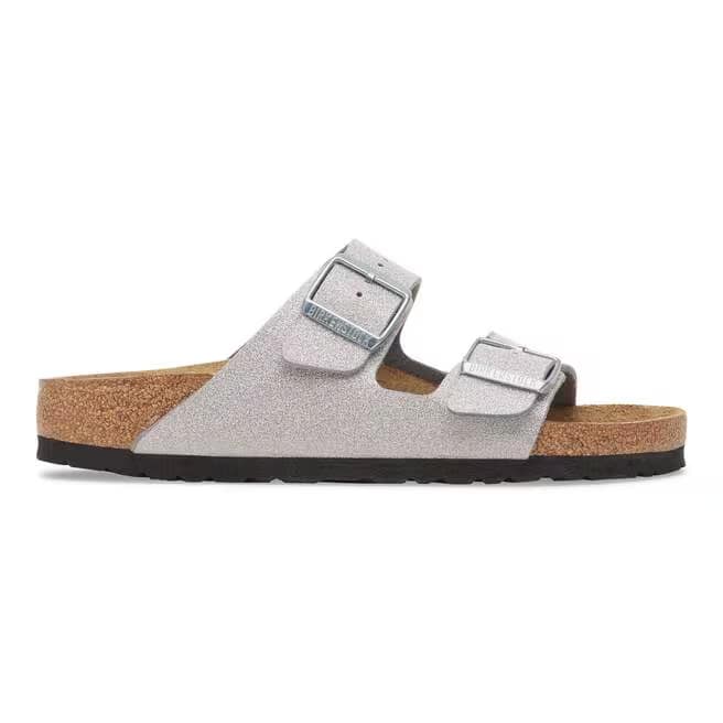 birkenstock arizona women's | shiny glitter silver