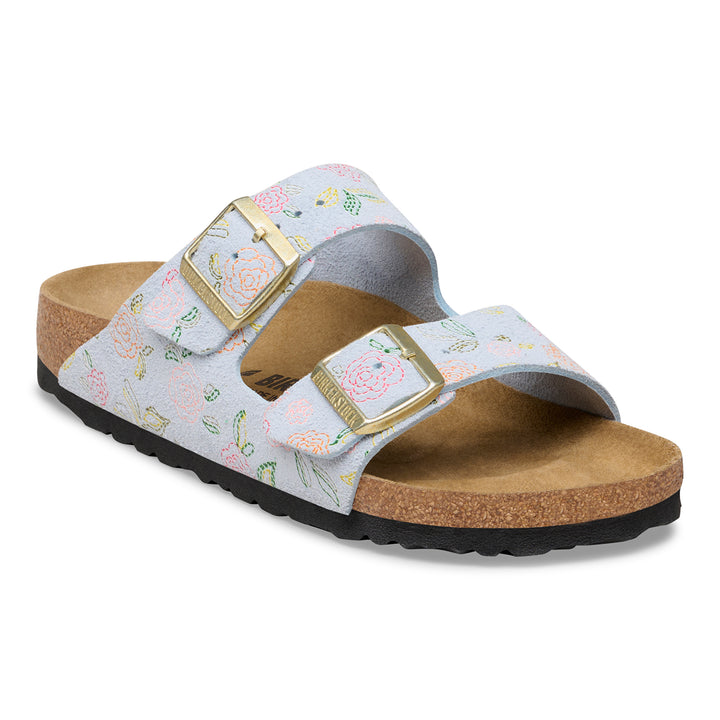 birkenstock arizona women's | flowers baby blue