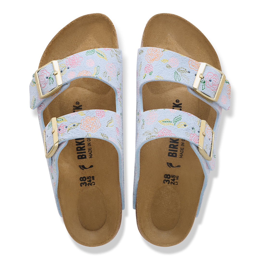 birkenstock arizona women's | flowers baby blue