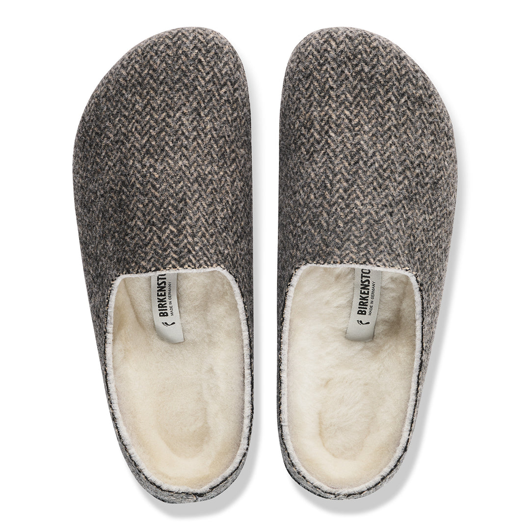 birkenstock amsterdam shearling women's | herringbone gray natural