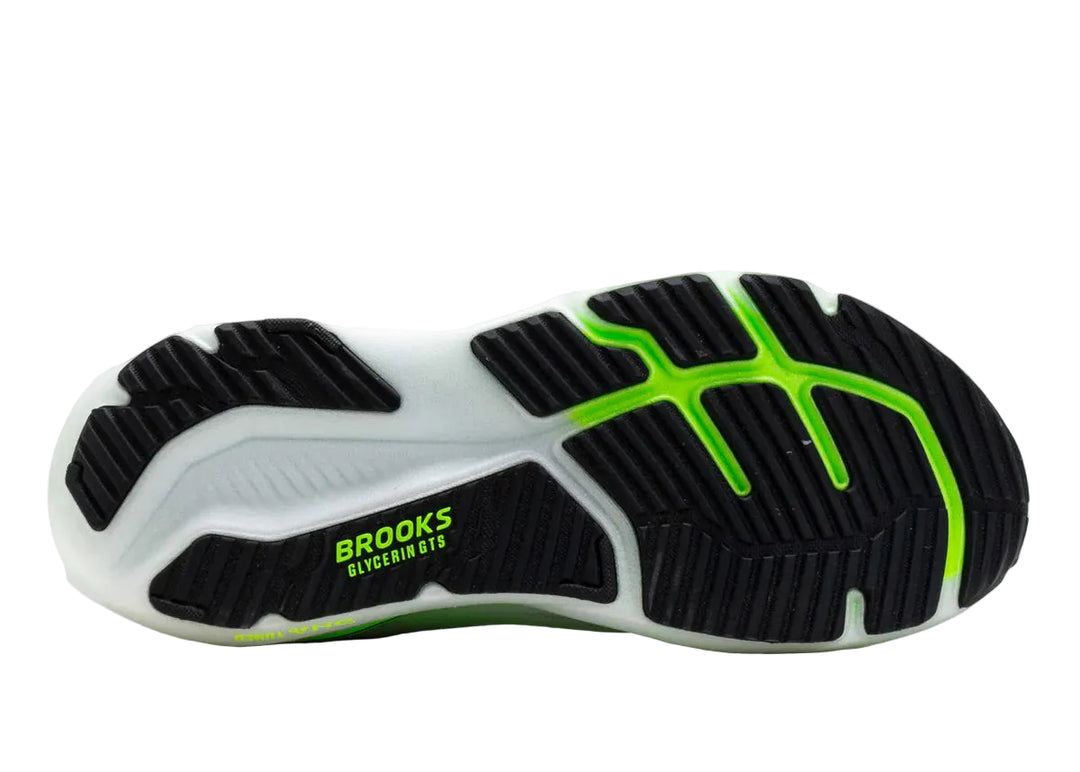 brooks glycerin gts 23 men's | white/phantom/green gecko