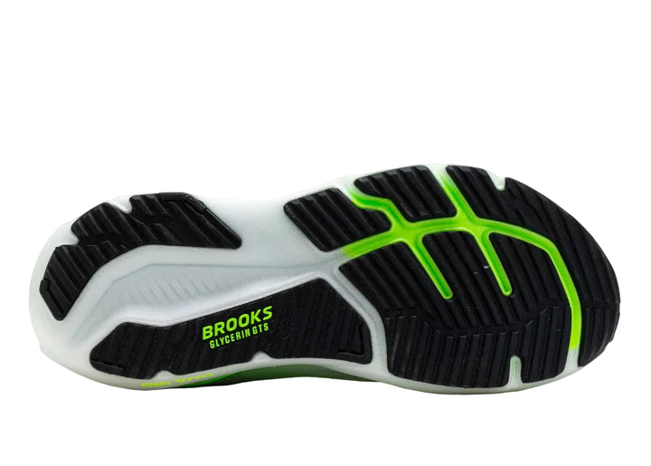 brooks glycerin gts 23 men's | white/phantom/green gecko