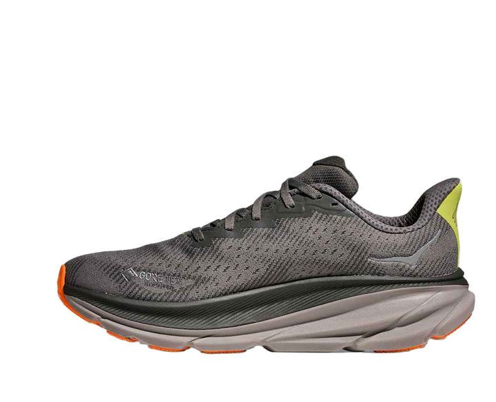 hoka clifton 9 gore-tex men's | asphalt grey / gravel