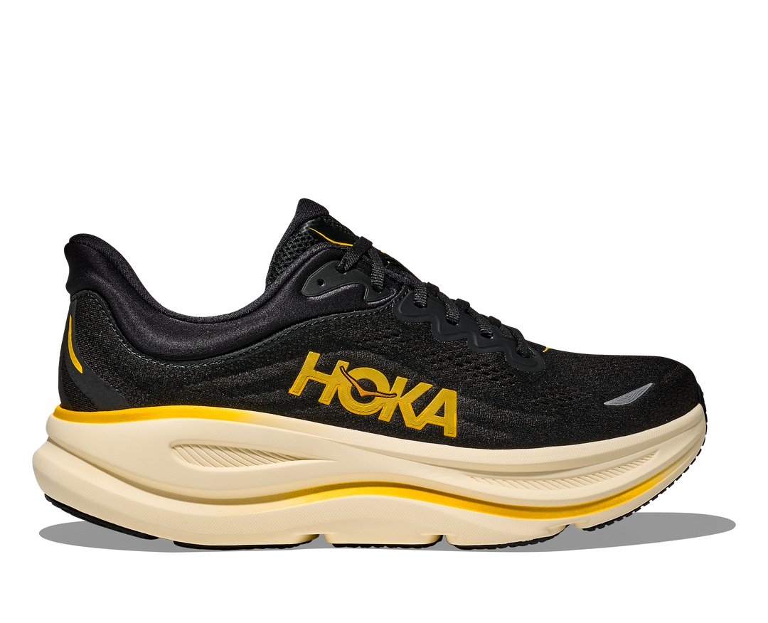 hoka bondi 9 men's | carbon black / yellow gold