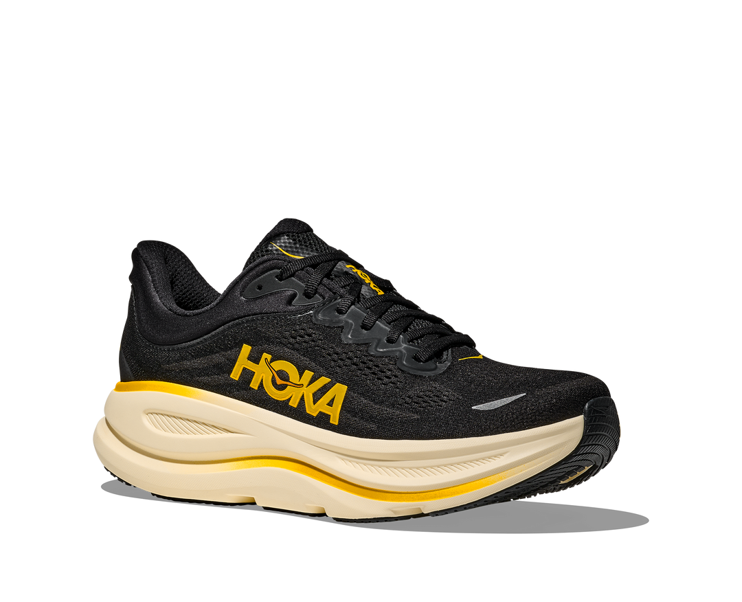 hoka bondi 9 men's | carbon black / yellow gold