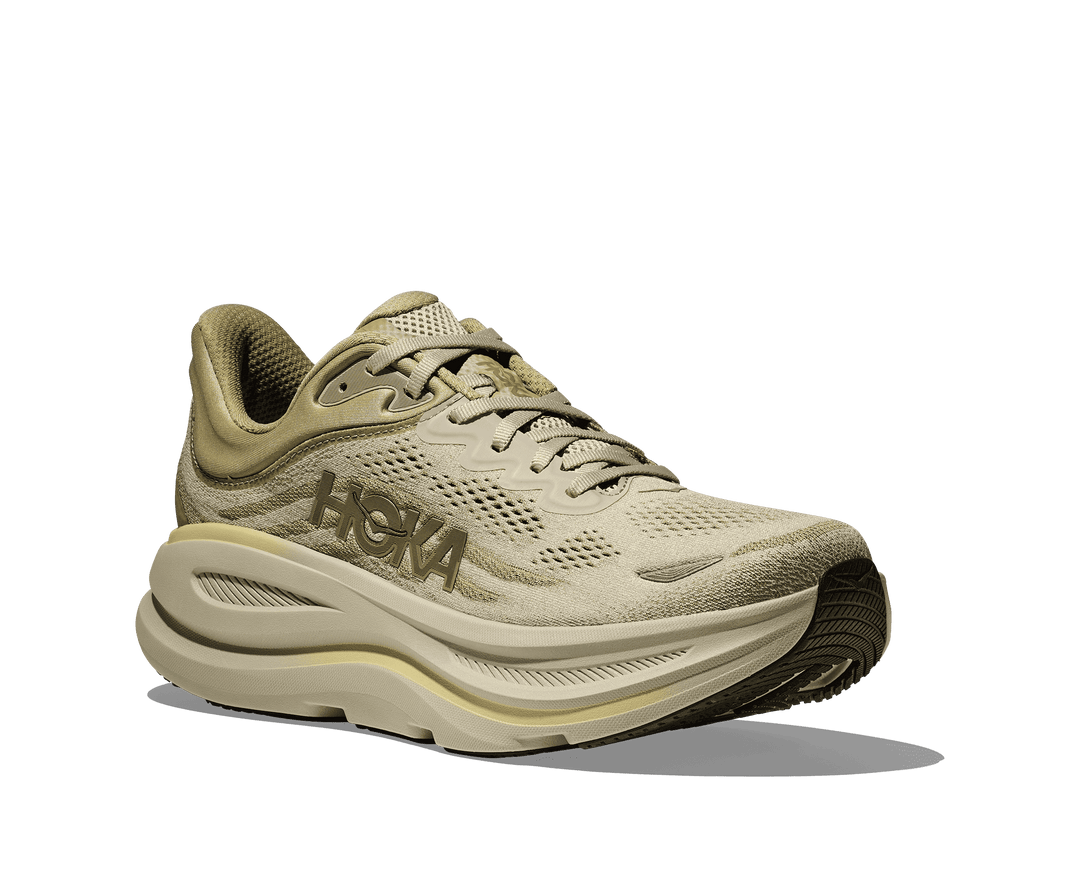 hoka bondi 9 men's | grassland / oyster mushroom