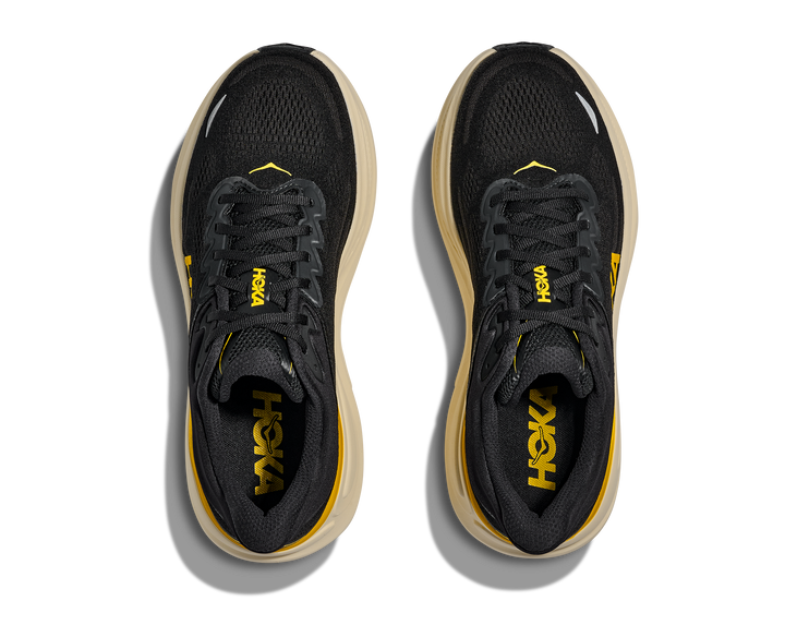 hoka bondi 9 wide men's | carbon black / yellow gold