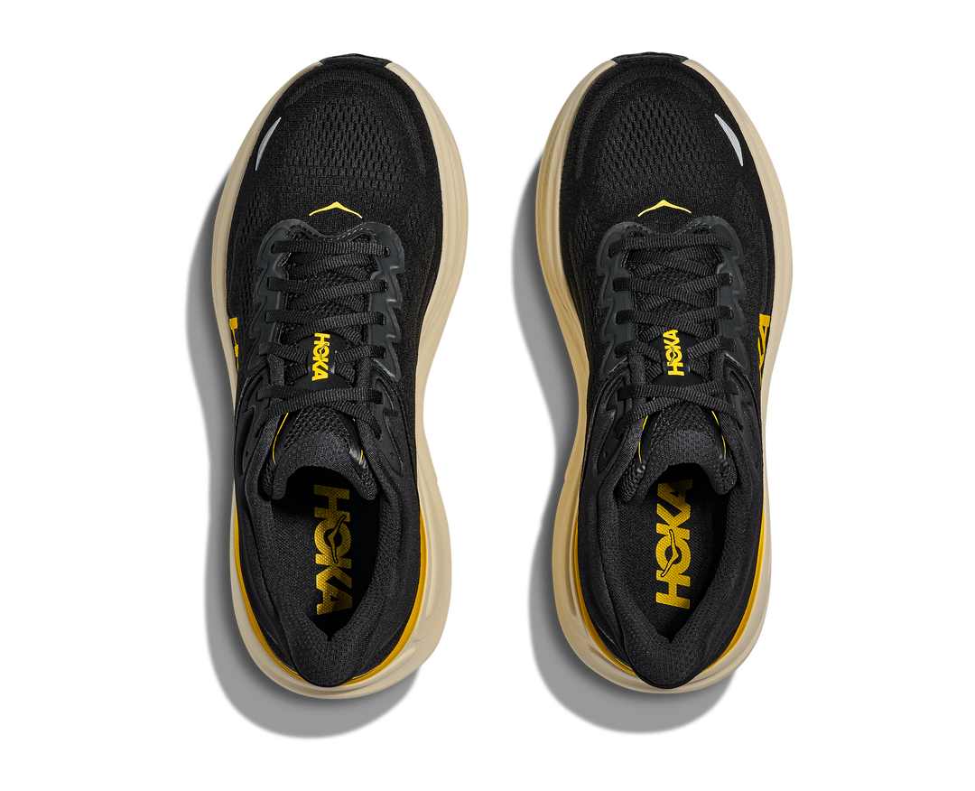 hoka bondi 9 extra wide men's | carbon black / yellow gold