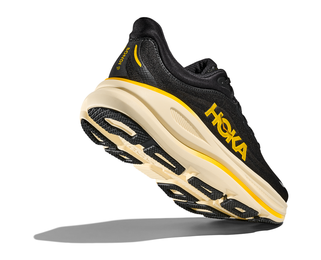 hoka bondi 9 extra wide men's | carbon black / yellow gold
