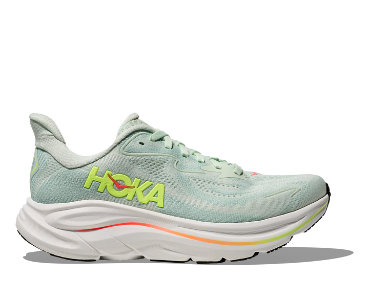 hoka clifton 10 women's | sea glass / neon flame