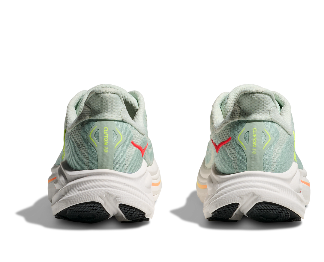 hoka clifton 10 women's | sea glass / neon flame