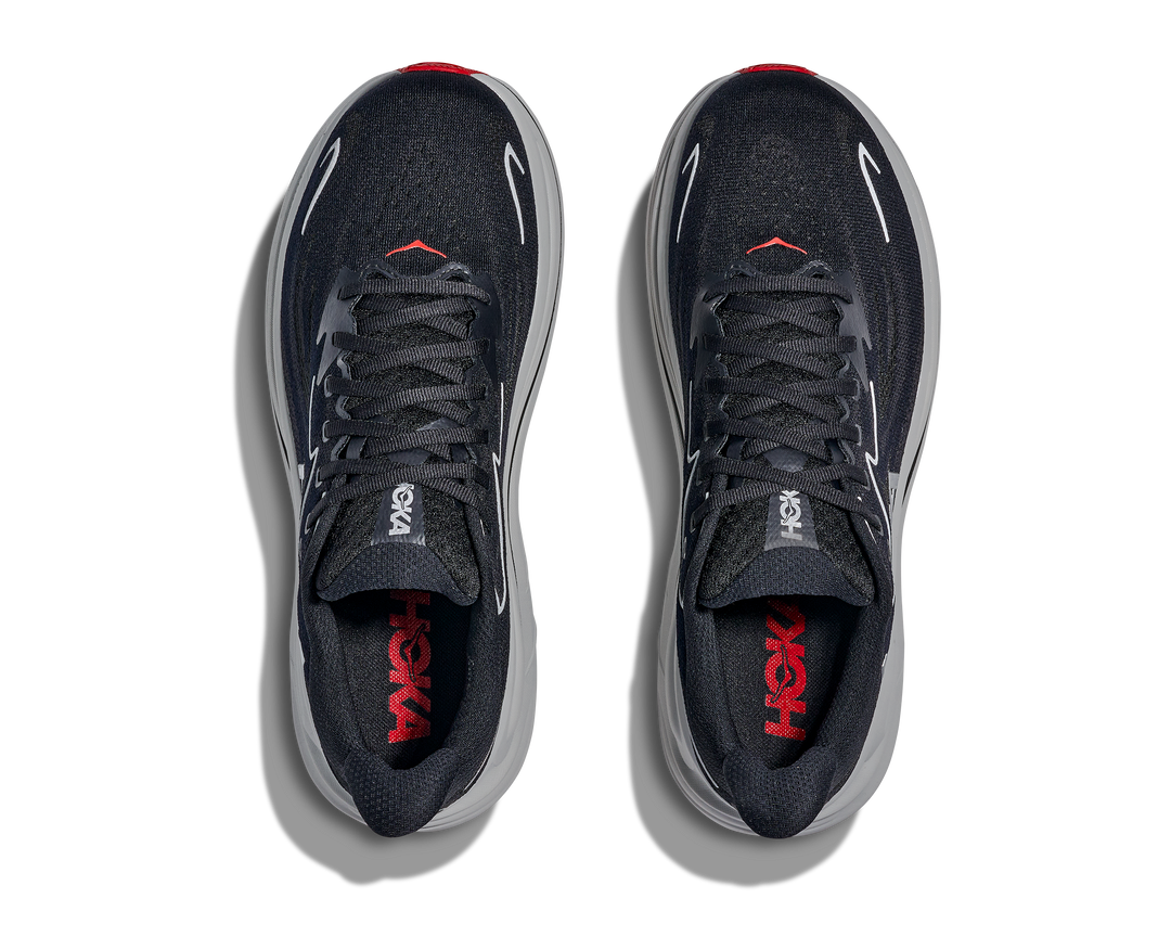 hoka clifton 10 wide men's | black / silver