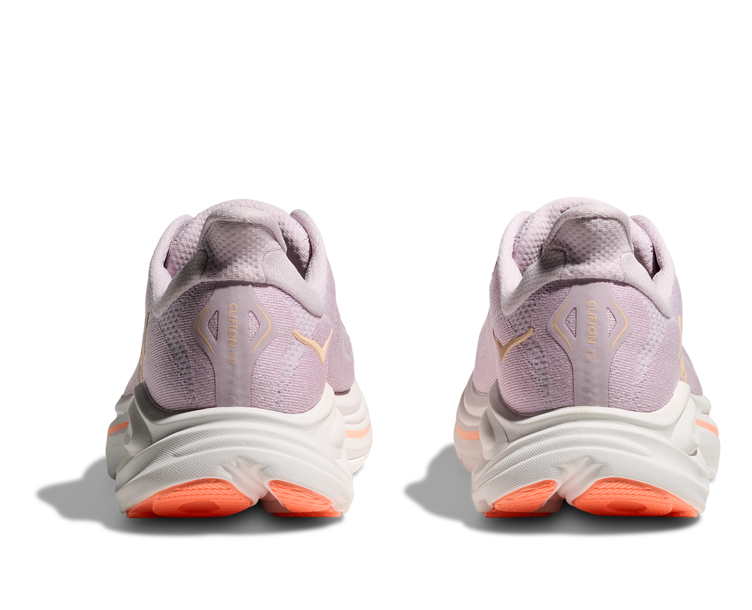 hoka clifton 10 wide women's | lilac cream / tangerine glow