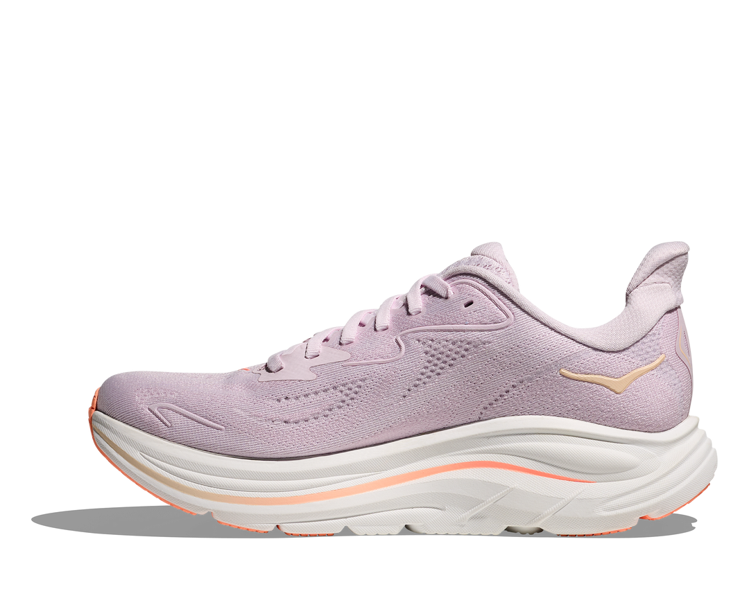 hoka clifton 10 wide women's | lilac cream / tangerine glow
