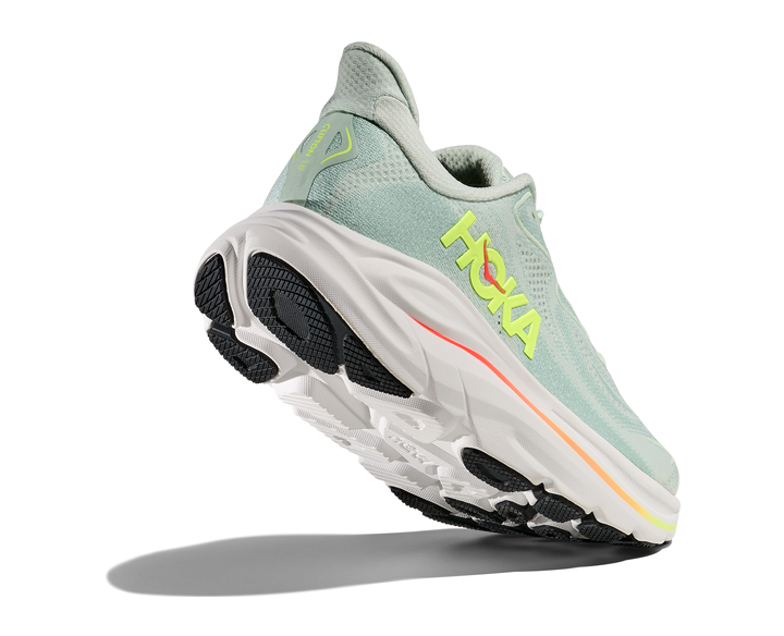 hoka clifton 10 wide women's | sea glass / neon flame
