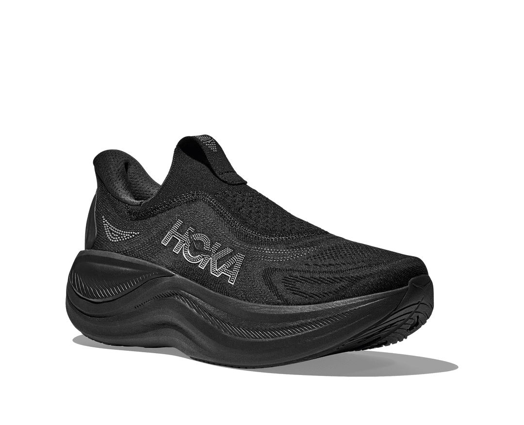 hoka skyward laceless men's | black / black