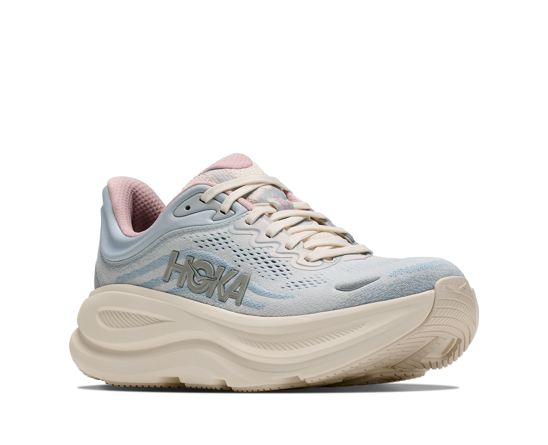 hoka bondi 9 glm wide women's | alabaster mineral blue