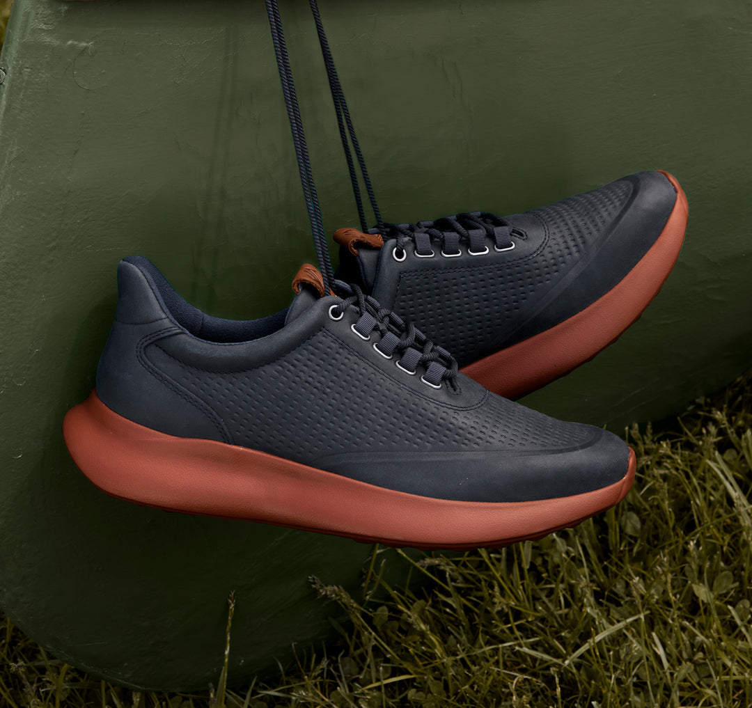 johnston murphy amherst 2.0 embossed u-throat men's | navy oiled full grain