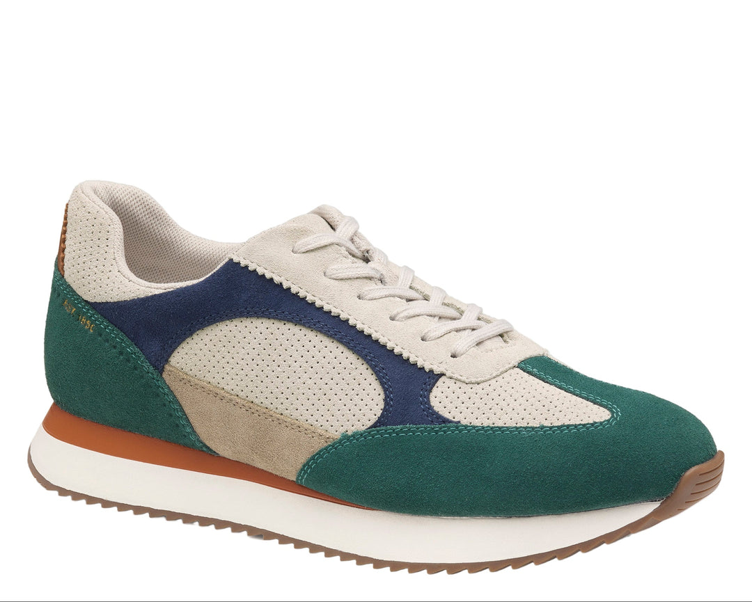 johnston & murphy chase perfed t-toe men's | green/beige/navy suede