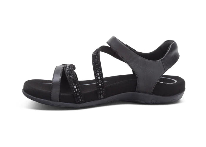 aetrex jess adjustable quarter strap women's | black sparkle