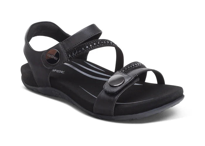 aetrex jess adjustable quarter strap women's | black sparkle